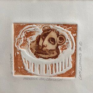 Original Carol Lummus Print Mousse Au Chocolat Embossed Mouse Etching Art 1981